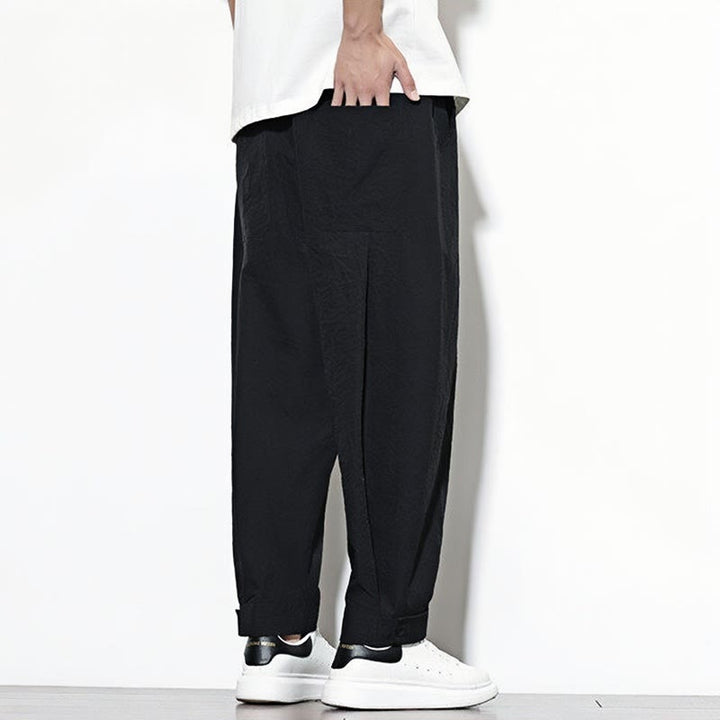 Spodnie haremowe męskie Buddha Stones Casual Solid Color Drawstring z kieszeniami