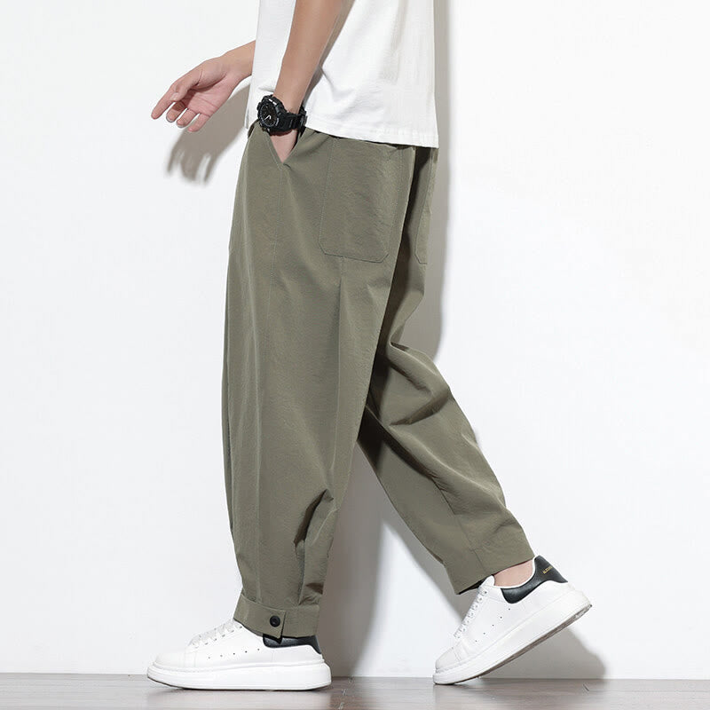 Spodnie haremowe męskie Buddha Stones Casual Solid Color Drawstring z kieszeniami