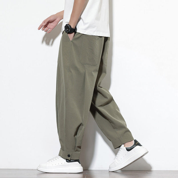 Spodnie haremowe męskie Buddha Stones Casual Solid Color Drawstring z kieszeniami