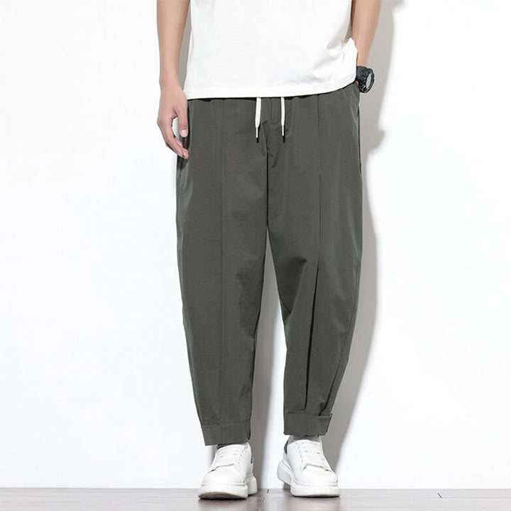 Spodnie haremowe męskie Buddha Stones Casual Solid Color Drawstring z kieszeniami