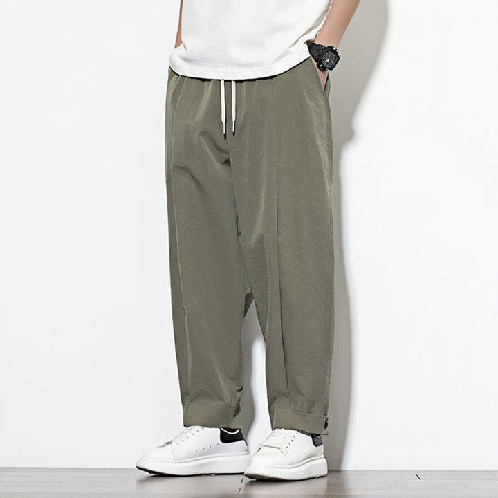 Spodnie haremowe męskie Buddha Stones Casual Solid Color Drawstring z kieszeniami
