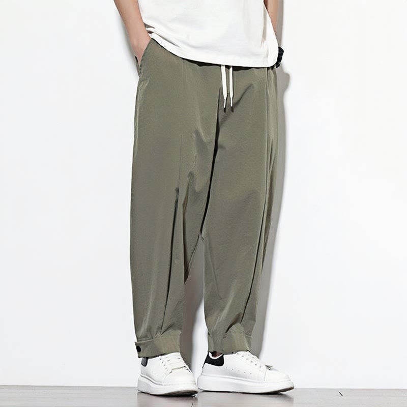 Spodnie haremowe męskie Buddha Stones Casual Solid Color Drawstring z kieszeniami