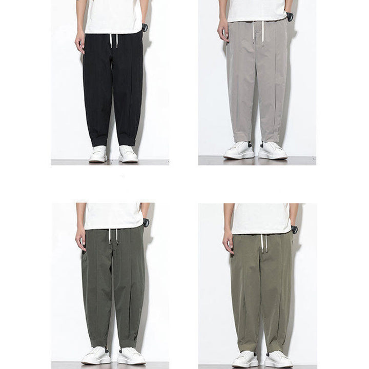 Spodnie haremowe męskie Buddha Stones Casual Solid Color Drawstring z kieszeniami