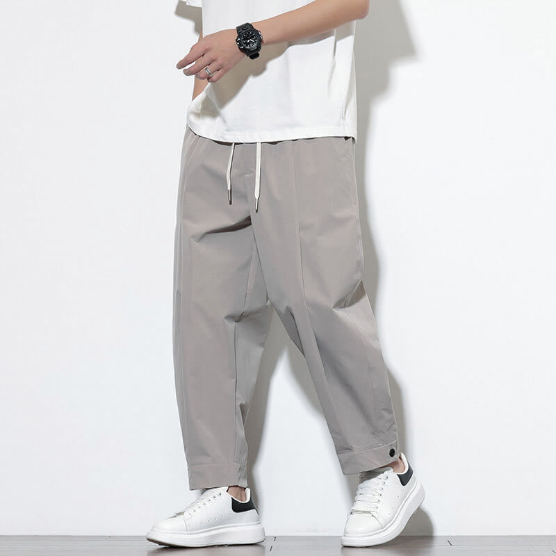 Spodnie haremowe męskie Buddha Stones Casual Solid Color Drawstring z kieszeniami
