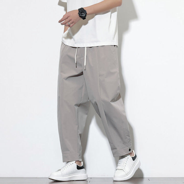 Spodnie haremowe męskie Buddha Stones Casual Solid Color Drawstring z kieszeniami