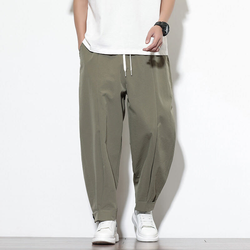 Spodnie haremowe męskie Buddha Stones Casual Solid Color Drawstring z kieszeniami