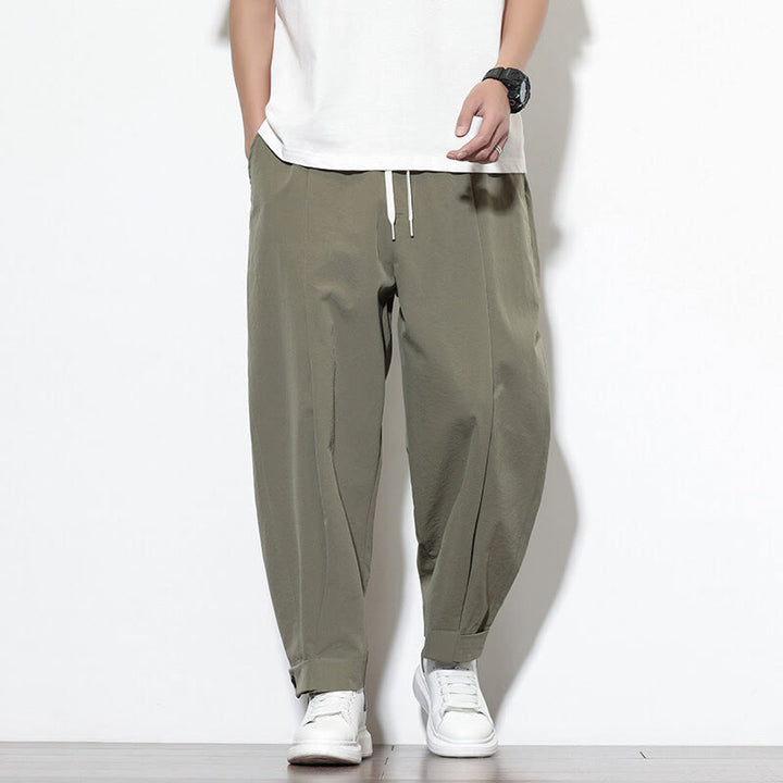 Spodnie haremowe męskie Buddha Stones Casual Solid Color Drawstring z kieszeniami