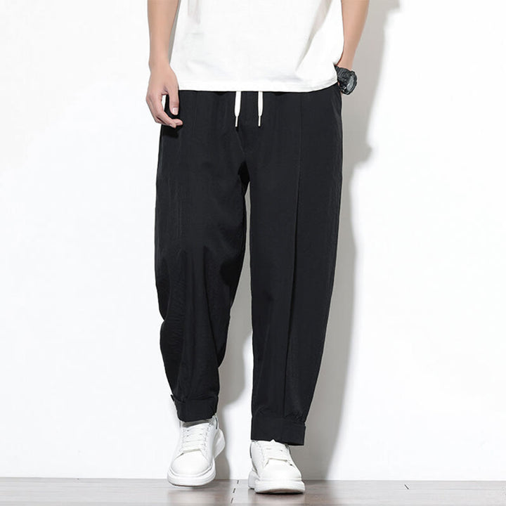 Spodnie haremowe męskie Buddha Stones Casual Solid Color Drawstring z kieszeniami