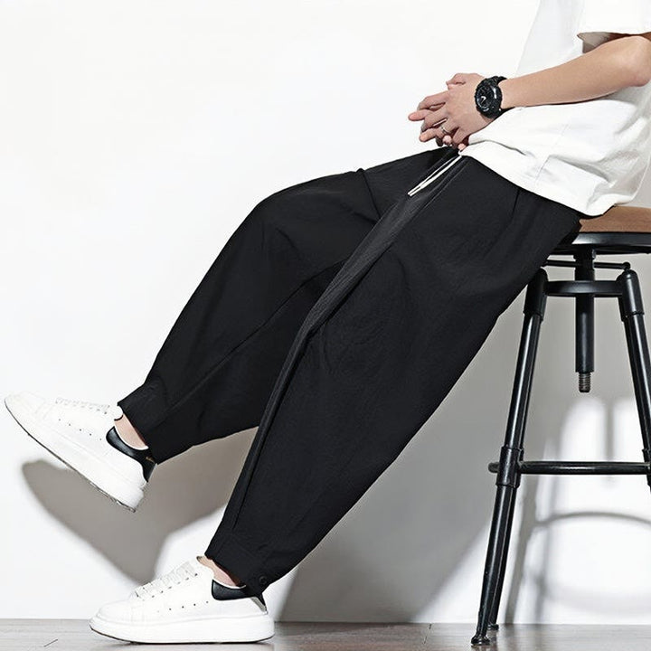 Spodnie haremowe męskie Buddha Stones Casual Solid Color Drawstring z kieszeniami