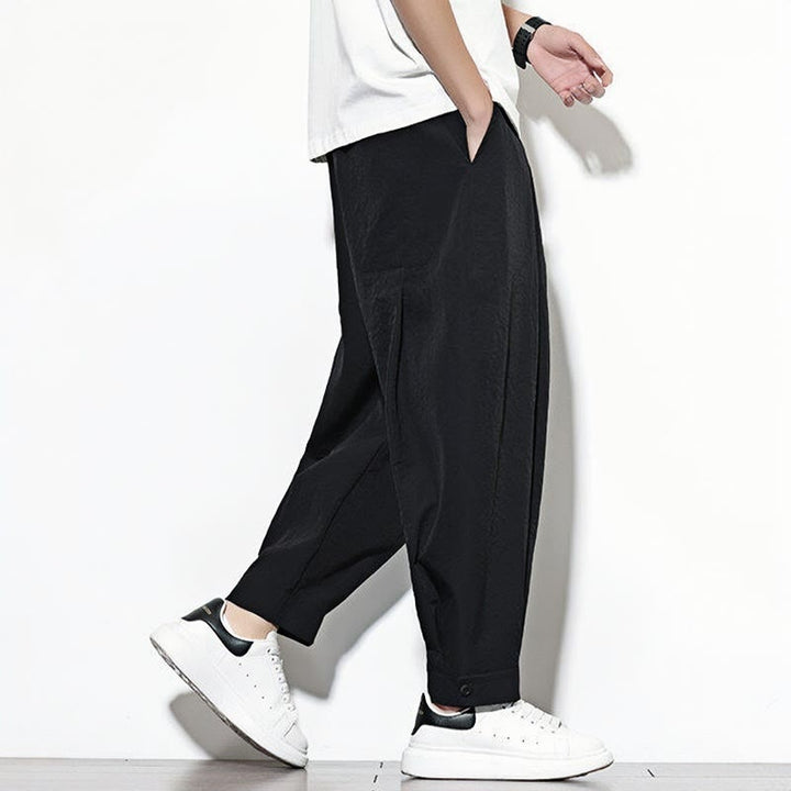 Spodnie haremowe męskie Buddha Stones Casual Solid Color Drawstring z kieszeniami