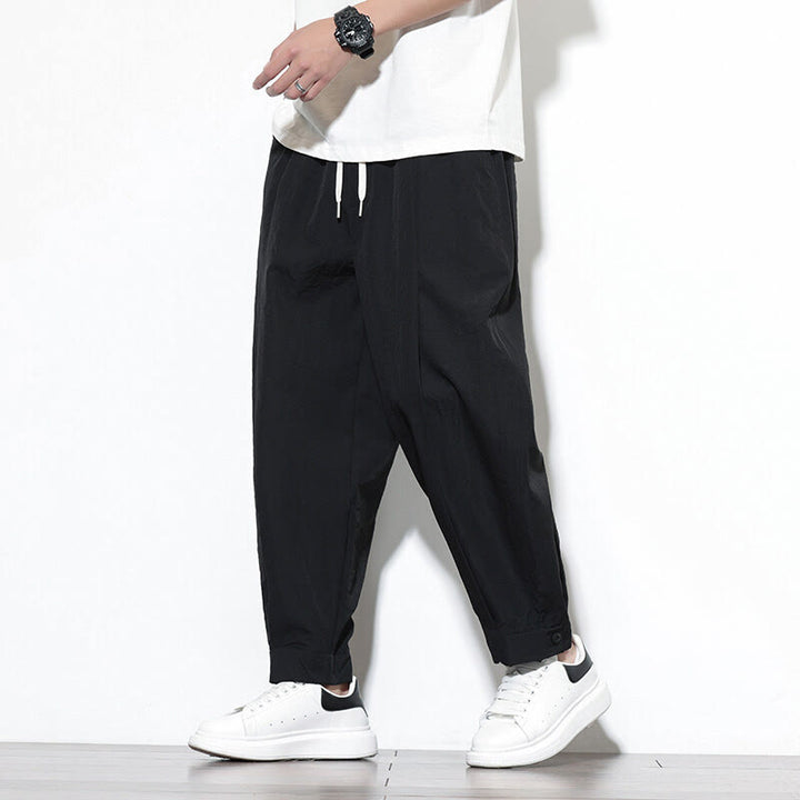 Spodnie haremowe męskie Buddha Stones Casual Solid Color Drawstring z kieszeniami