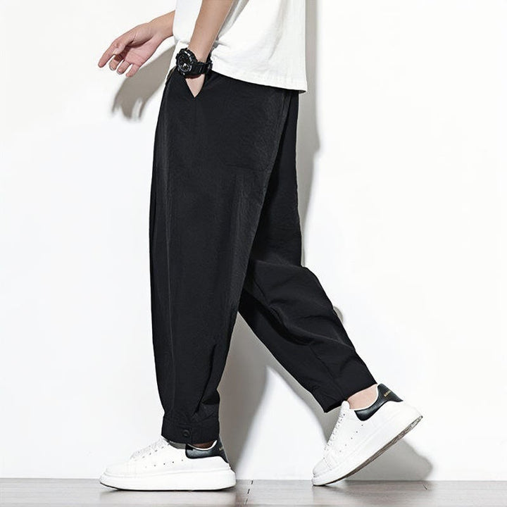 Spodnie haremowe męskie Buddha Stones Casual Solid Color Drawstring z kieszeniami