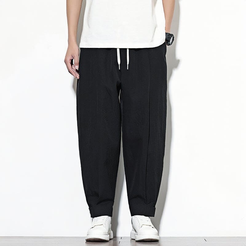 Spodnie haremowe męskie Buddha Stones Casual Solid Color Drawstring z kieszeniami