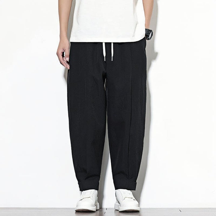Spodnie haremowe męskie Buddha Stones Casual Solid Color Drawstring z kieszeniami