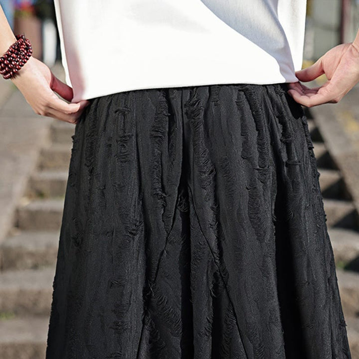 Buddha Stones Jednokolorowe Spodnie Męskie Z Dziurami Z Sznurkiem Z Kieszeniami Z Szerokimi Nogawkami Z Bawełny - image 20