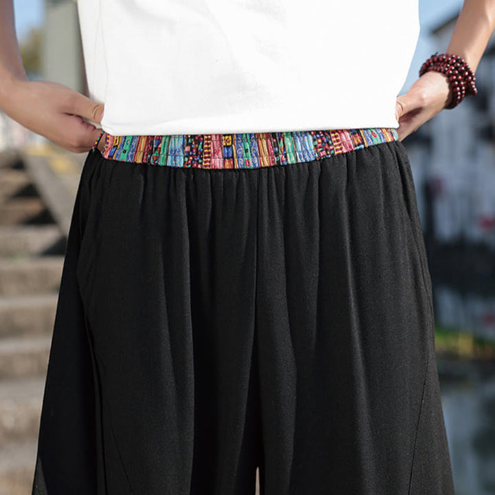 Buddha Stones Proste Patchworkowe Wzory Ściągane Bawełniane Spodnie Męskie Szerokie Nogawki Z Kieszeniami - image 10