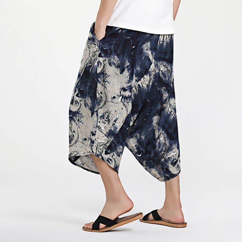 Buddha Stones Etniczny Wzór Ściągacz Spodnie Harem Męskie Bawełniane 7-8 Długość Z Kieszeniami - image 12