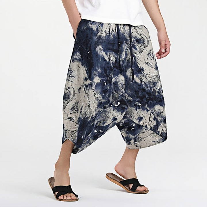 Buddha Stones Etniczny Wzór Ściągacz Spodnie Harem Męskie Bawełniane 7-8 Długość Z Kieszeniami - image 11