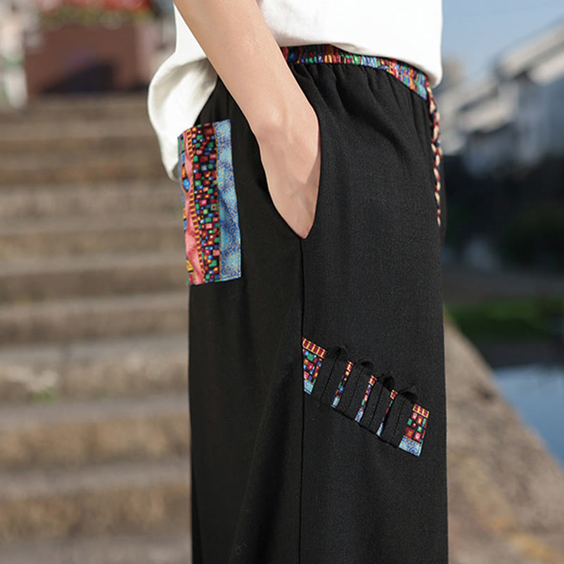 Spodnie męskie z szerokimi nogawkami i kieszeniami, z bawełny i ściągaczem Buddha Stones Bohemian Patchwork Pattern - image 12