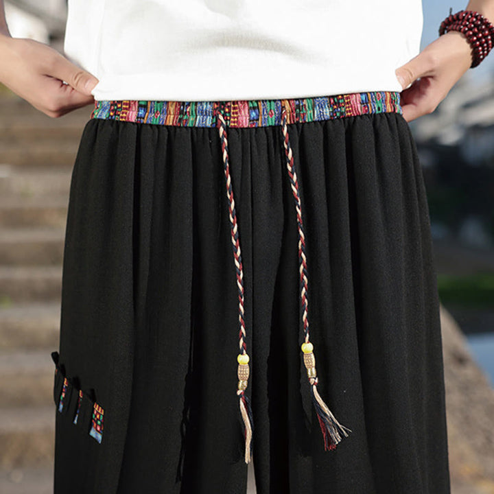 Spodnie męskie z szerokimi nogawkami i kieszeniami, z bawełny i ściągaczem Buddha Stones Bohemian Patchwork Pattern - image 10