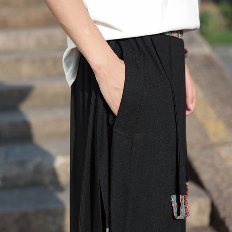 Buddha Stones Letnie Etniczne Spodnie Męskie Z Szerokimi Nogawkami I Kieszeniami, Długość 7-8 - image 10