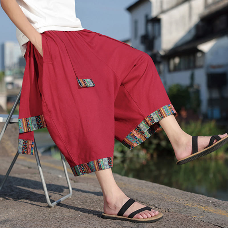 Buddha Stones Letnie Etniczne Spodnie Męskie Z Szerokimi Nogawkami I Kieszeniami, Długość 7-8 - image 19