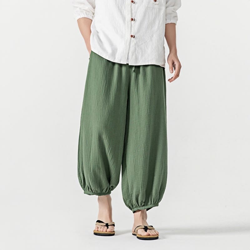 Spodnie męskie z miękkiej, jednolitej bawełny ze ściągaczem Buddha Stones i kieszeniami - image 35