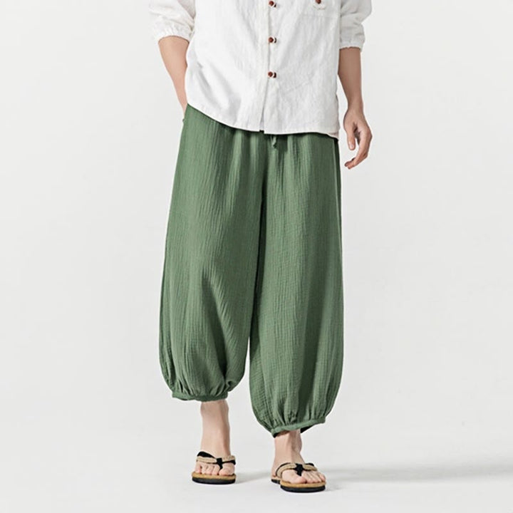 Spodnie męskie z miękkiej, jednolitej bawełny ze ściągaczem Buddha Stones i kieszeniami - image 35