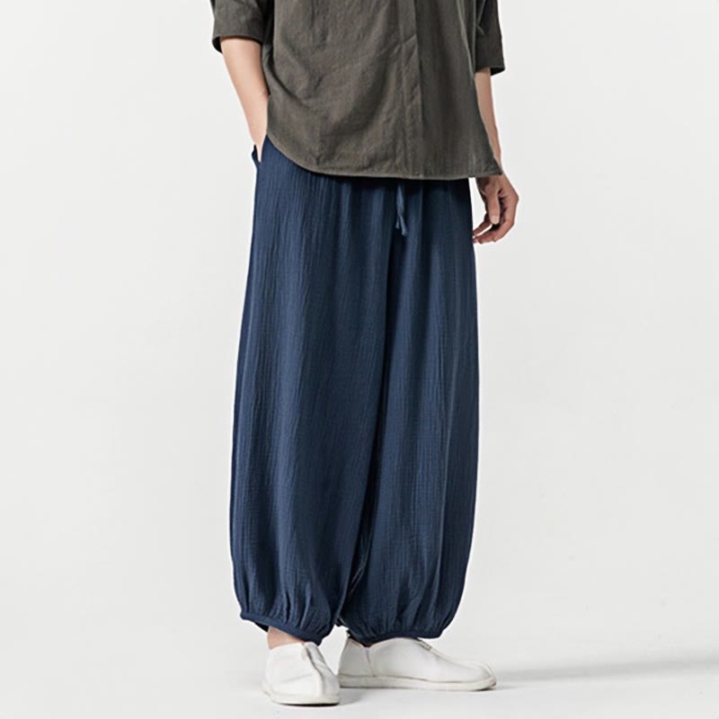 Spodnie męskie z miękkiej, jednolitej bawełny ze ściągaczem Buddha Stones i kieszeniami - image 28