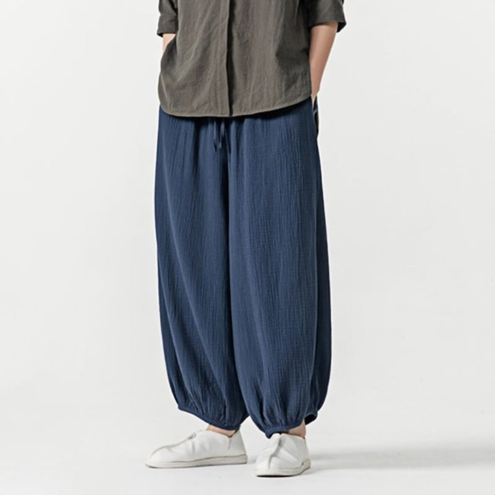 Spodnie męskie z miękkiej, jednolitej bawełny ze ściągaczem Buddha Stones i kieszeniami - image 26