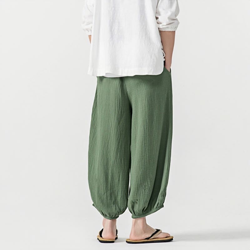 Spodnie męskie z miękkiej, jednolitej bawełny ze ściągaczem Buddha Stones i kieszeniami - image 33