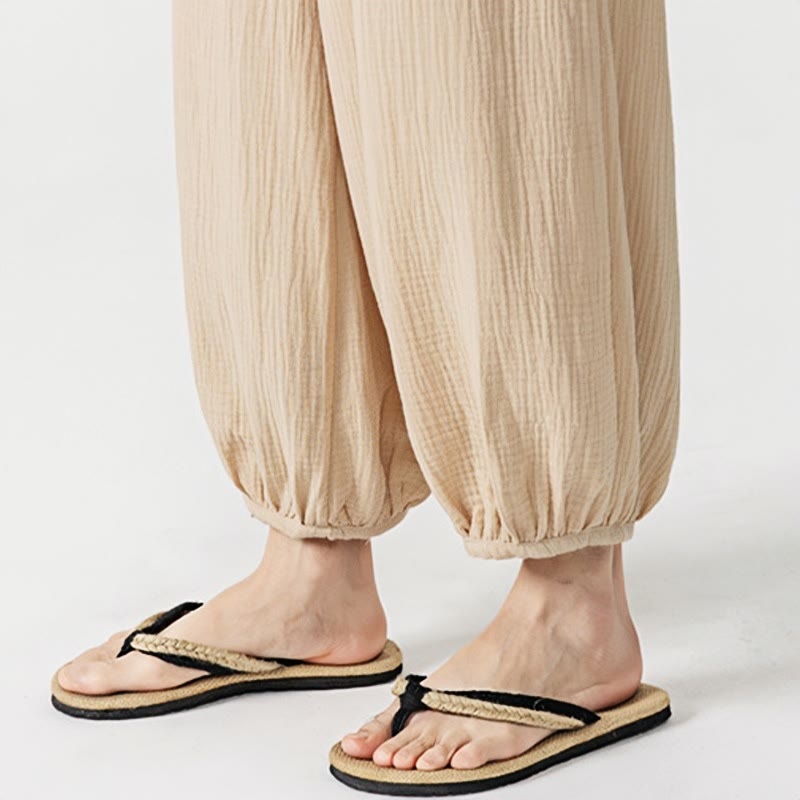 Spodnie męskie z miękkiej, jednolitej bawełny ze ściągaczem Buddha Stones i kieszeniami - image 11