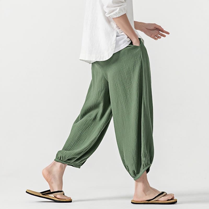 Spodnie męskie z miękkiej, jednolitej bawełny ze ściągaczem Buddha Stones i kieszeniami - image 40