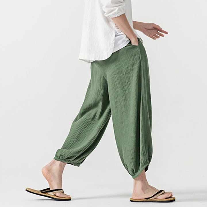 Spodnie męskie z miękkiej, jednolitej bawełny ze ściągaczem Buddha Stones i kieszeniami - image 40