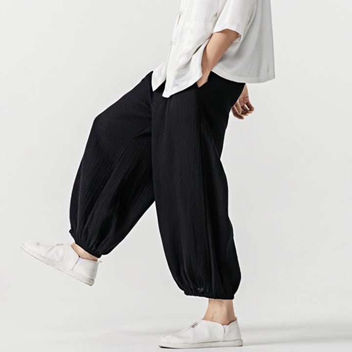 Spodnie męskie z miękkiej, jednolitej bawełny ze ściągaczem Buddha Stones i kieszeniami - image 20