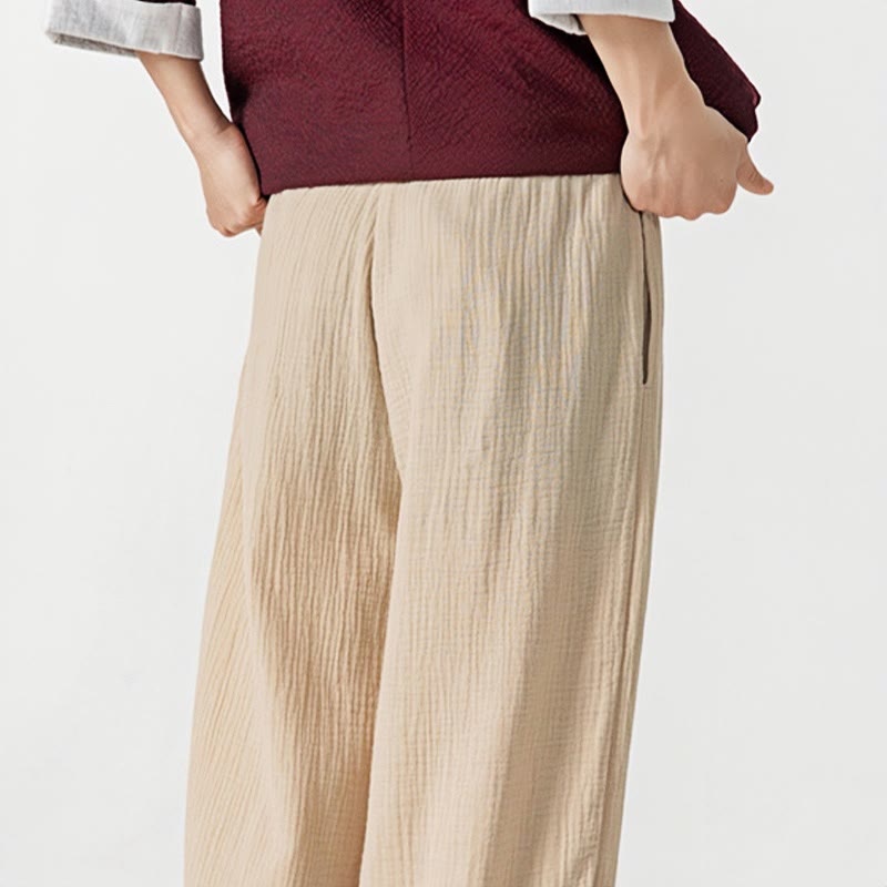 Spodnie męskie z miękkiej, jednolitej bawełny ze ściągaczem Buddha Stones i kieszeniami - image 10