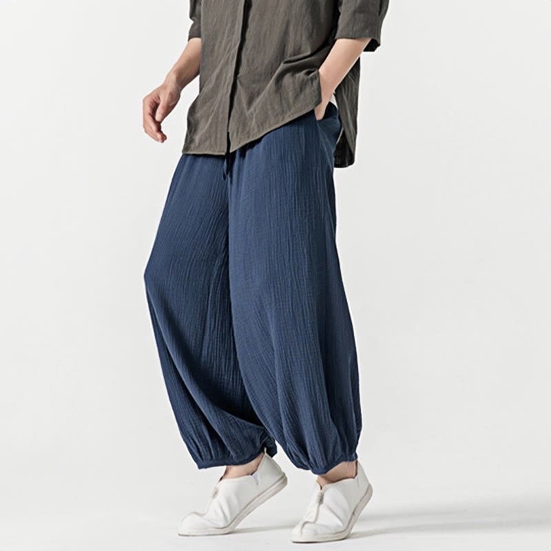 Spodnie męskie z miękkiej, jednolitej bawełny ze ściągaczem Buddha Stones i kieszeniami - image 24