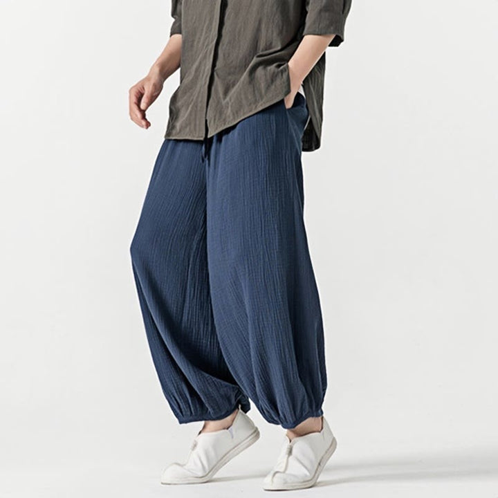 Spodnie męskie z miękkiej, jednolitej bawełny ze ściągaczem Buddha Stones i kieszeniami - image 24