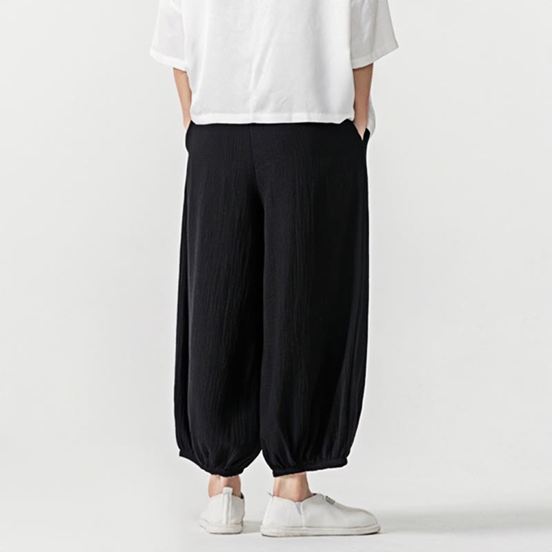 Spodnie męskie z miękkiej, jednolitej bawełny ze ściągaczem Buddha Stones i kieszeniami - image 15