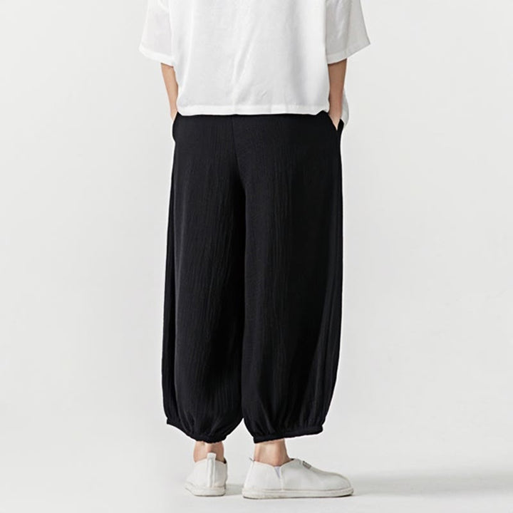 Spodnie męskie z miękkiej, jednolitej bawełny ze ściągaczem Buddha Stones i kieszeniami - image 15