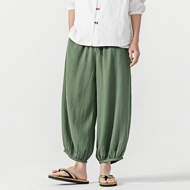 Spodnie męskie z miękkiej, jednolitej bawełny ze ściągaczem Buddha Stones i kieszeniami - image 39