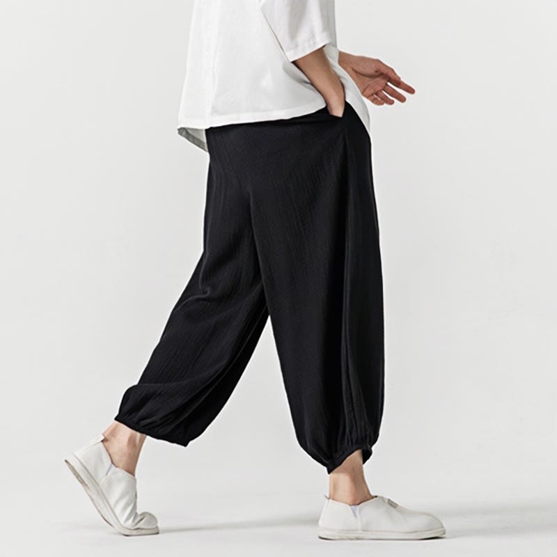 Spodnie męskie z miękkiej, jednolitej bawełny ze ściągaczem Buddha Stones i kieszeniami - image 16