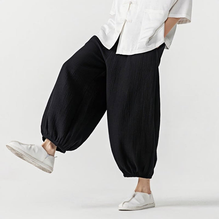 Spodnie męskie z miękkiej, jednolitej bawełny ze ściągaczem Buddha Stones i kieszeniami - image 21