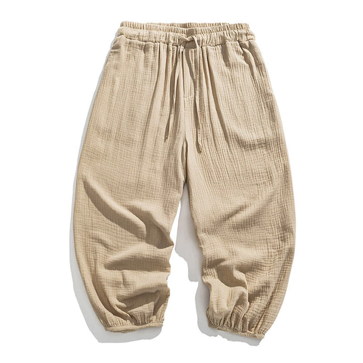 Spodnie męskie z miękkiej, jednolitej bawełny ze ściągaczem Buddha Stones i kieszeniami - image 12