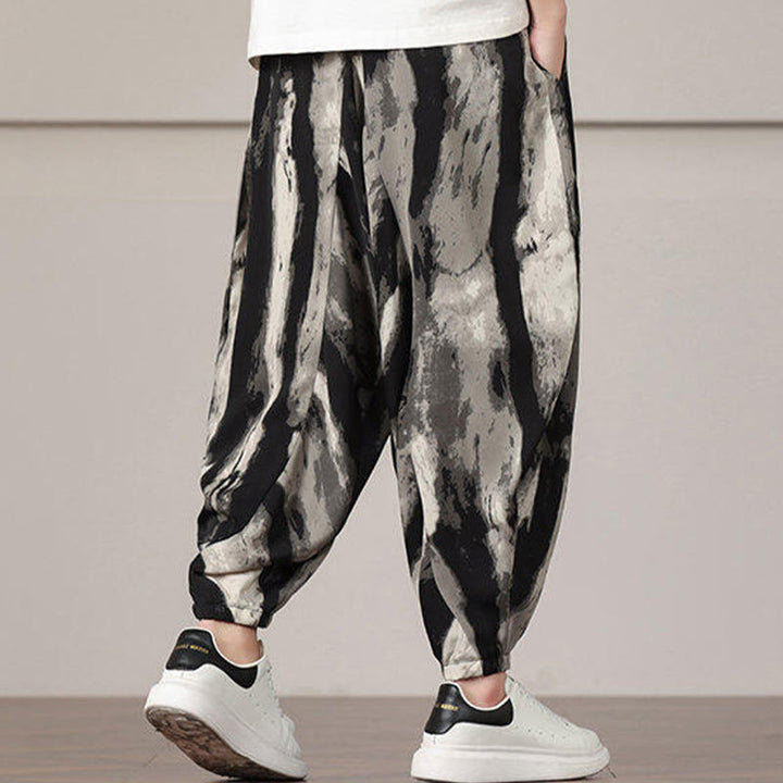 Spodnie haremowe męskie ze ściągaczem i kieszeniami w paski z motywem Buddha Stones - image 2