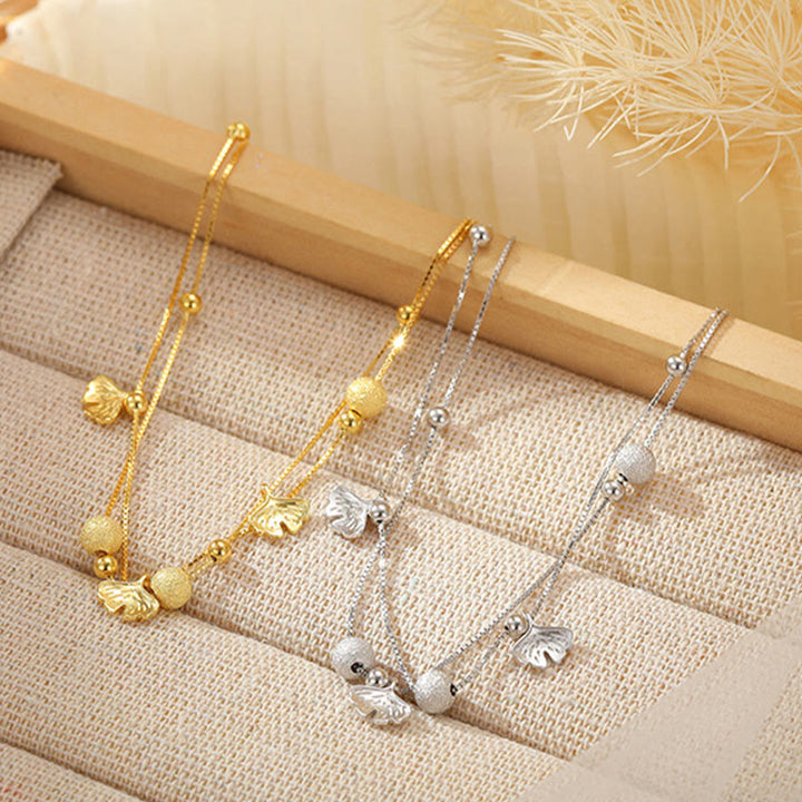 Bransoletka ochronna na kostkę z podwójnymi warstwami liści miłorzębu Buddha Stones ze srebra próby 925 - image 1