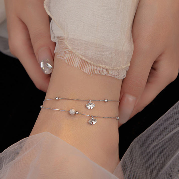 Bransoletka ochronna na kostkę z podwójnymi warstwami liści miłorzębu Buddha Stones ze srebra próby 925 - image 3