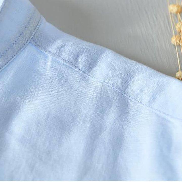 Koszula męska z krótkim rękawem i guzikami z bawełny i lnu w prostym stylu z motywem Buddha Stones - image 11