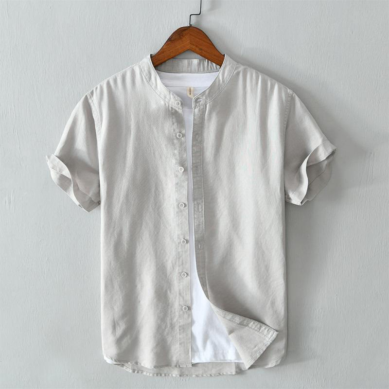 Koszula męska z krótkim rękawem i guzikami z bawełny i lnu w prostym stylu z motywem Buddha Stones - Gainsboro - US/UK/AU44， EU54 (4XL) - image 13