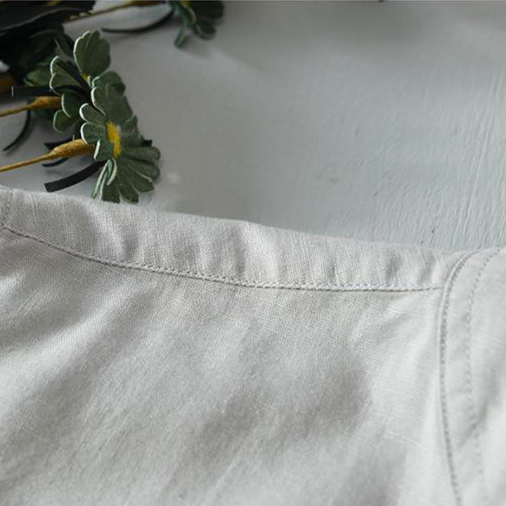 Koszula męska z krótkim rękawem i guzikami z bawełny i lnu w prostym stylu z motywem Buddha Stones - image 16